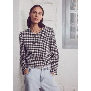 Mango MNG (NWT) Cropped Tweed Blazer Jacket with Jewel Buttons